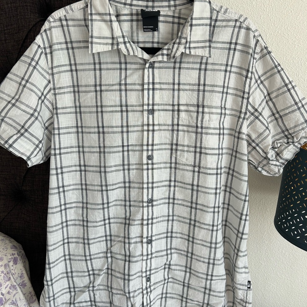 The North Face White and Gray Plaid Button Down Shirt